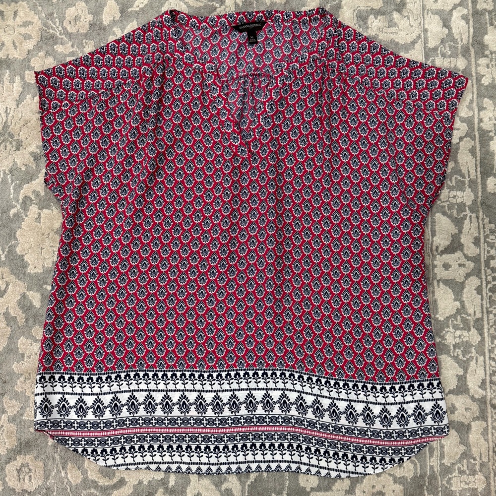EUC Banana Republic Red and Blue Patterned Blouse Size XL